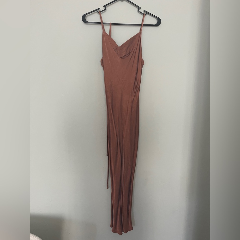 Shona Joy La Lune Cowl Neck Midi Copper Dress 2